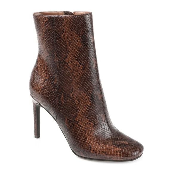 JOURNEE COLLECTION Womens Brown Snake Silvy Square Toe Stiletto Booties 8 - Picture 1 of 4